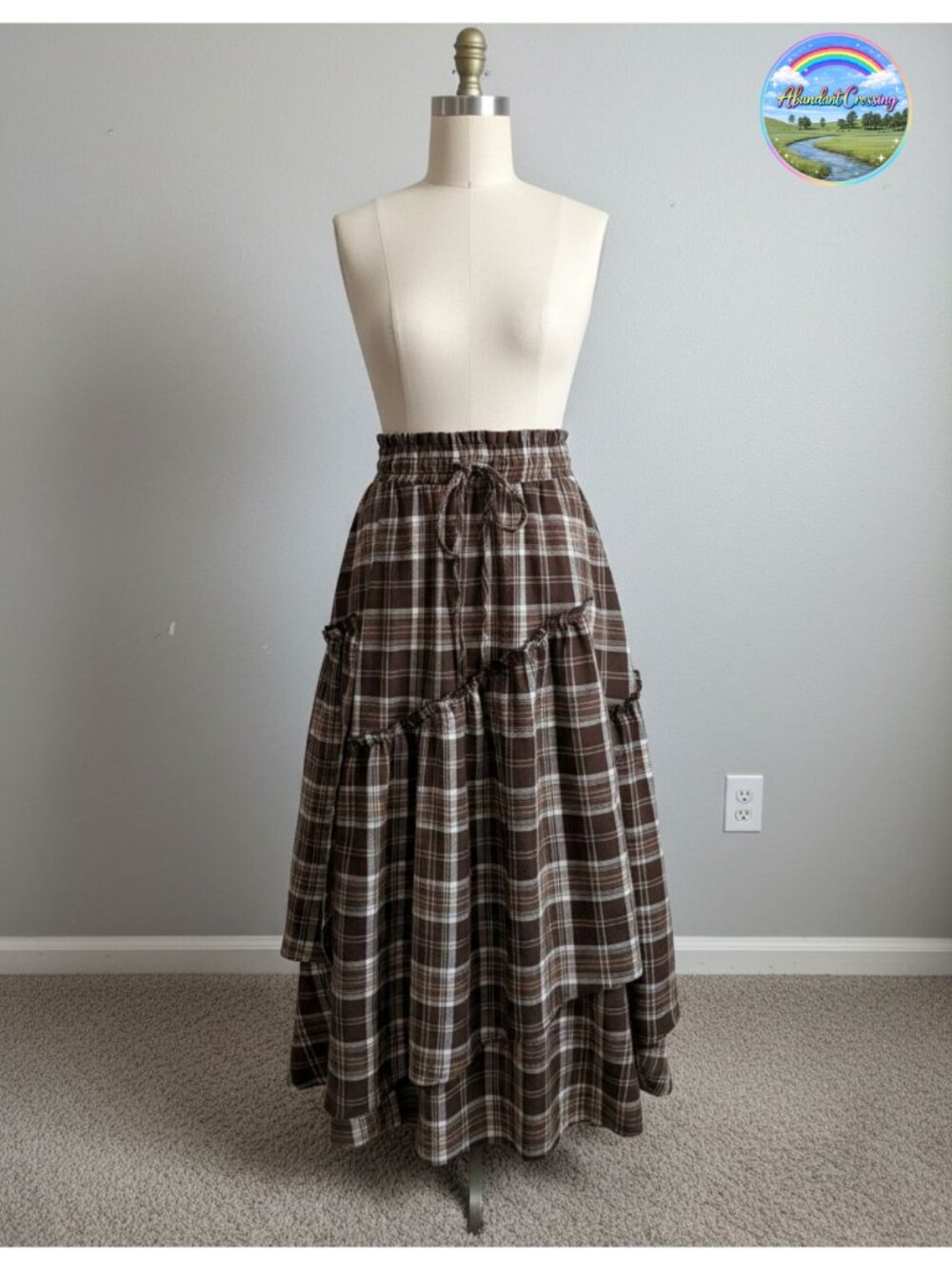 Womens Long Plaid Maxi Skirt High Waisted Renaissance A-Line Flowy